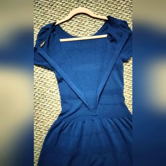 J. McLaughlin Women's Knit Dress Drop Waist | Small - Blue - Short Sleeve - Picture 7 of 8